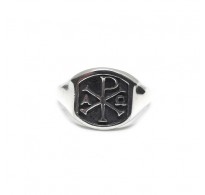 R002407 Genuine Sterling Silver Men Ring Chi Rho Alpha Omega Solid Stamped 925 Handmade